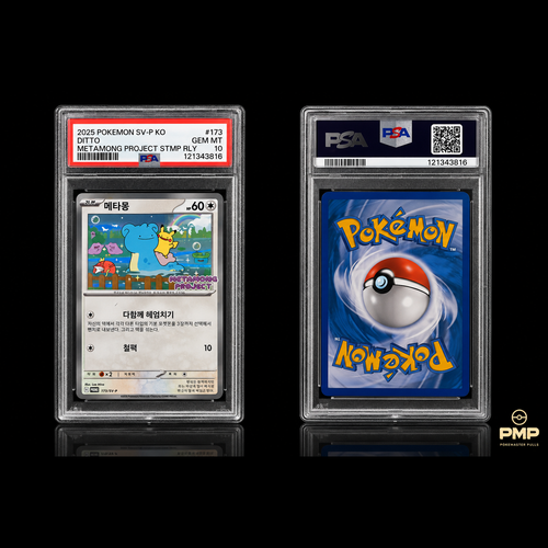 Pokemaster Pulls 2025 Korean Ditto 173 SV-P PSA 10 front and back on black square background