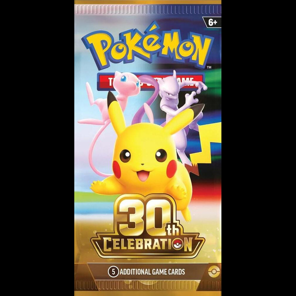 Pokémon TCG 30th Celebration English booster pack on black square background
